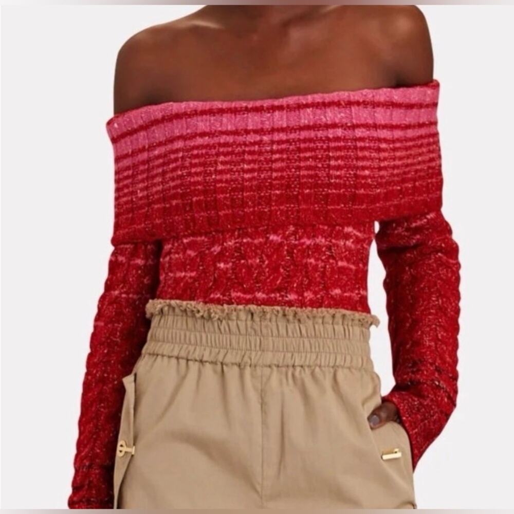Staud Myrna Off-The-Shoulder Cable-Knit
Sweater MEDIUM NWT Pink Red